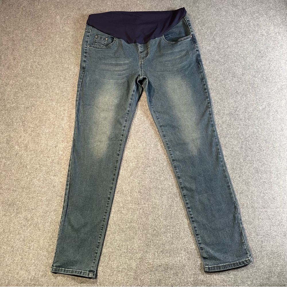 Maturnity Jeans Tummy Panel Boyfriend Jeans Straight Leg Medium Wash Size XL